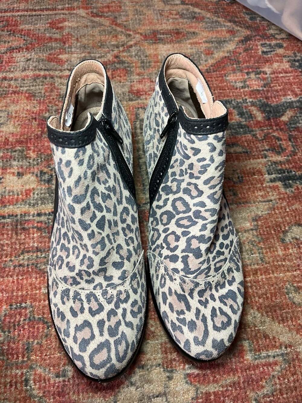 Naot Nefasi Ankle Boots in Cheetah Suede and Jet Black Leather